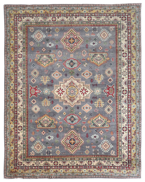 8x10 Gray Kuba Afghan Hand Knotted Wool Area Rug